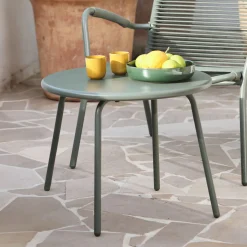 Table Basse Exterieur*alinea Table basse de jardin ronde en acier - Vert