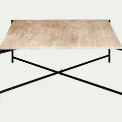 Table Basse*alinea Table basse en travertin et acier L78x78cm - Blanc