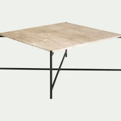 Table Basse*alinea Table basse en travertin et acier L78x78cm - Blanc