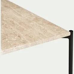 Table Basse*alinea Table basse en travertin et acier L78x78cm - Blanc