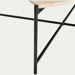 Table Basse*alinea Table basse en travertin et acier L78x78cm - Blanc
