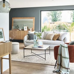 Table Basse*alinea Table basse en travertin et acier L78x78cm - Blanc