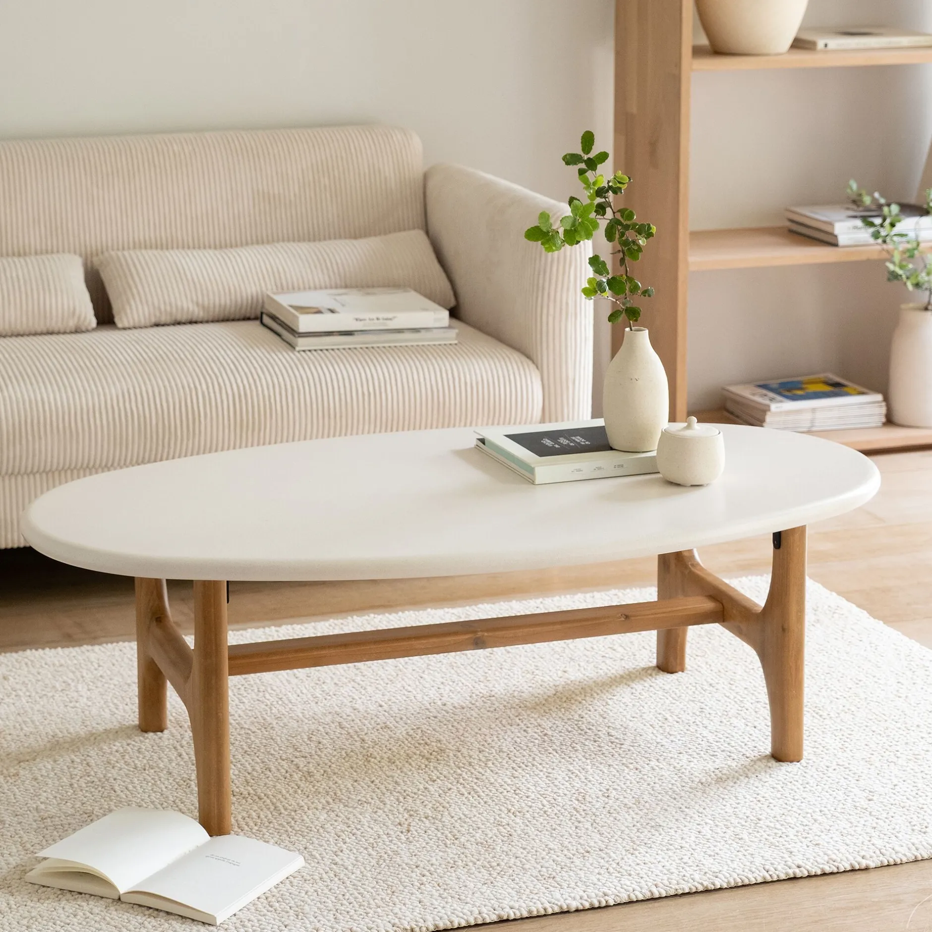 Table Basse*alinea Table basse ovale en bois L126xl70cm - Blanc