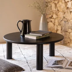 Table Basse*alinea Table basse ronde en bambou massif D80cm - Noir