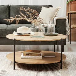 Table Basse*alinea Table basse ronde en bois et acier - Bois clair