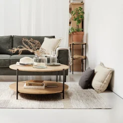 Table Basse*alinea Table basse ronde en bois et acier - Bois clair