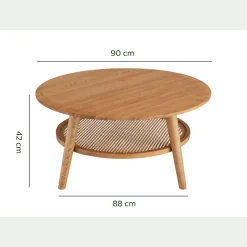 Table Basse*alinea Table basse ronde en chêne et rotin D90cm - Bois clair