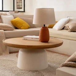 Table Basse*alinea Table basse ronde en chêne et béton - naturel Bois clair