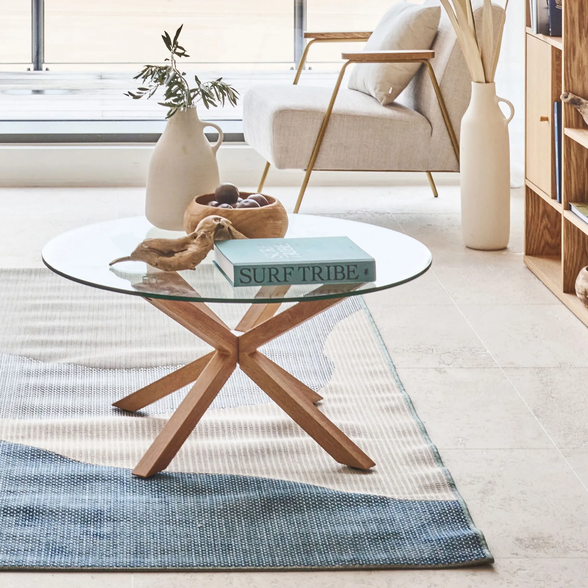 Bout De Canapé|Table Basse*alinea Table basse ronde en verre et piétement métal effet bois - Transparent