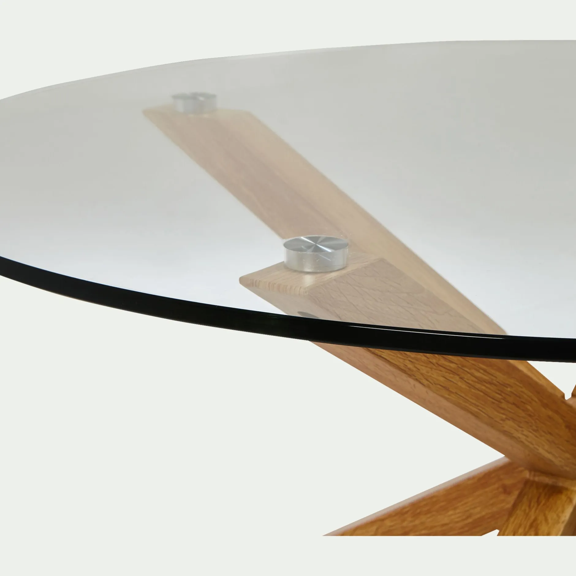 Bout De Canapé|Table Basse*alinea Table basse ronde en verre et piétement métal effet bois - Transparent