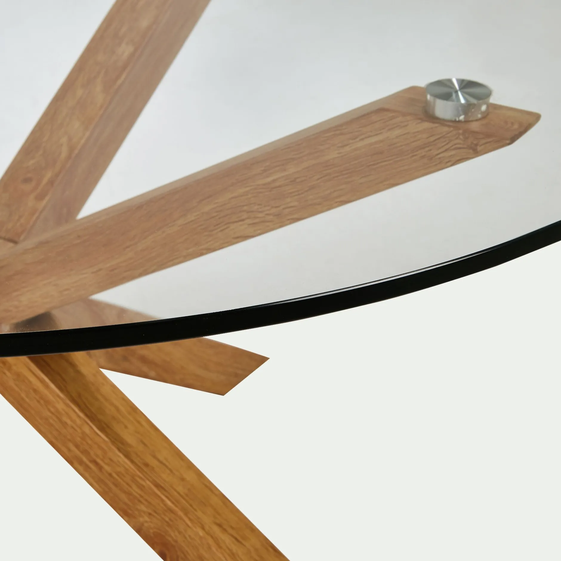 Bout De Canapé|Table Basse*alinea Table basse ronde en verre et piétement métal effet bois - Transparent