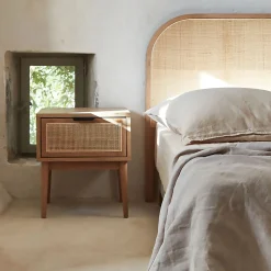 Table De Chevet*alinea Table de chevet en bois et cannage 1 tiroir L45xl40xH50cm - Bois clair