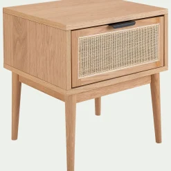 Table De Chevet*alinea Table de chevet en bois et cannage 1 tiroir L45xl40xH50cm - Bois clair