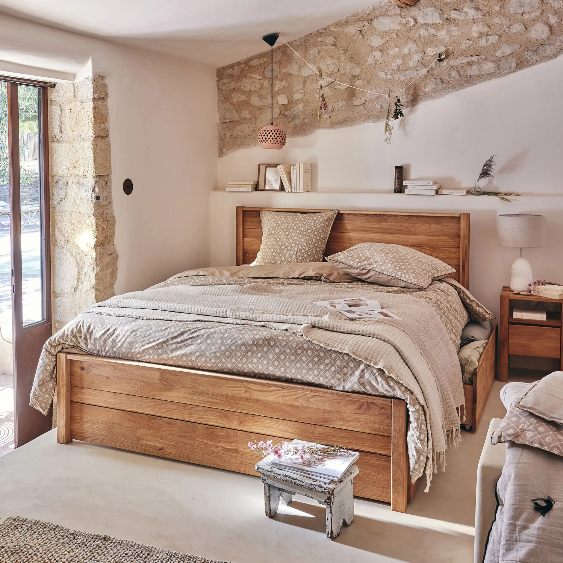 Table De Chevet*alinea Table de chevet en chêne massif 1 niche et 1 tiroir - Bois clair