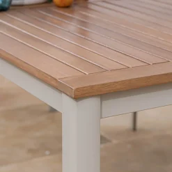 Table De Jardin*alinea Table de repas jardin extensible en eucalyptus et aluminium - blanc écru (8 à 12 places) Bois clair