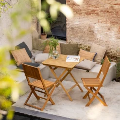 Table De Jardin*alinea Table de repas jardin pliante carrée en acacia huilé - (2 places) Bois foncé