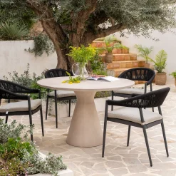 Table De Jardin*alinea Table de repas jardin ronde en béton ciré - (6 places) Blanc