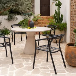 Table De Jardin*alinea Table de repas jardin ronde en béton ciré - (6 places) Blanc