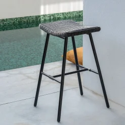 Chaise De Jardin|Tabouret Haut De Bar*alinea Tabouret de bar en fer et résine tressée H72cm - Noir