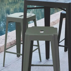 Chaise De Jardin|Tabouret Haut De Bar*alinea Tabouret de bar en métal H69cm - cèdre Vert