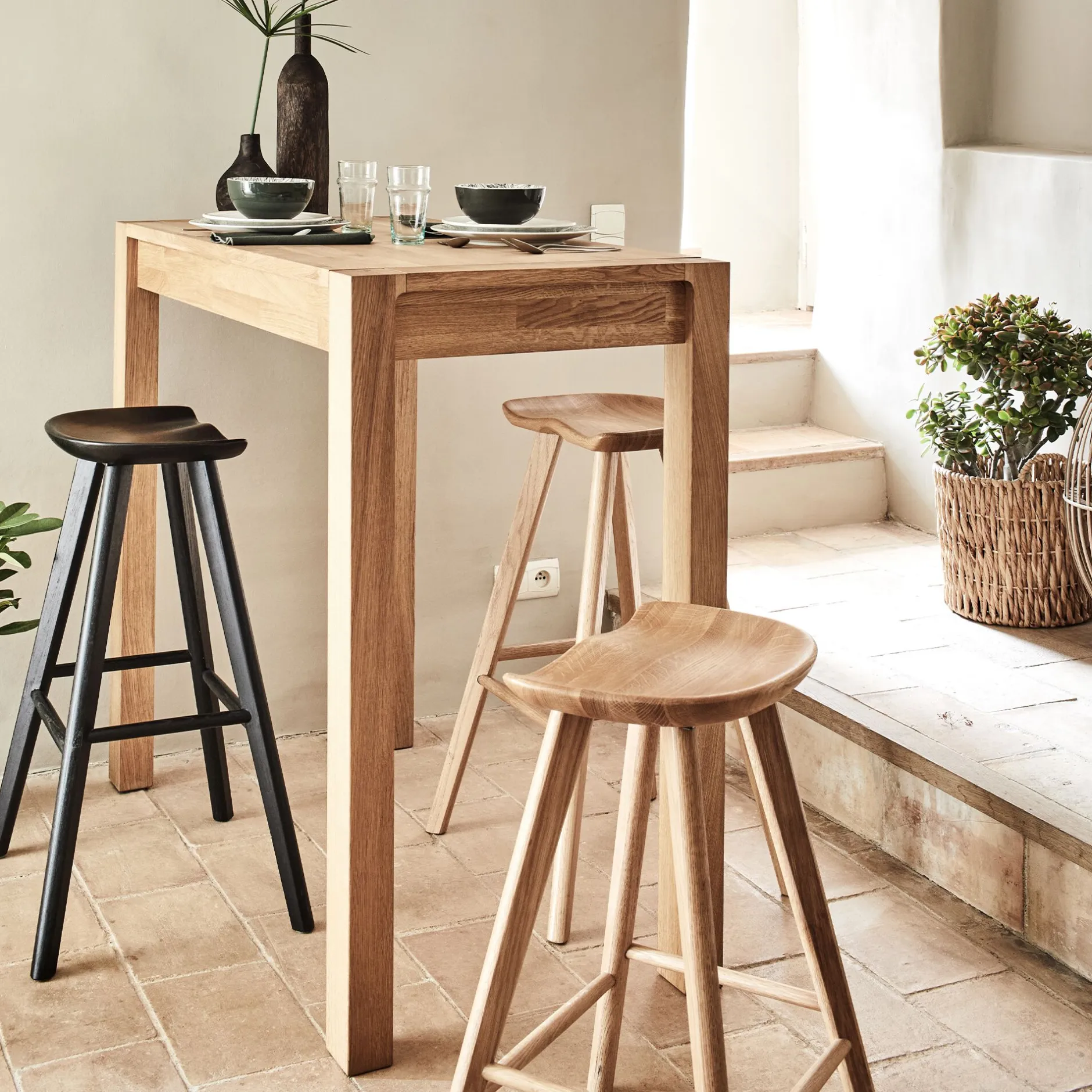 Tabouret Haut De Bar*alinea Tabouret haut en chêne massif H66cm - Bois clair