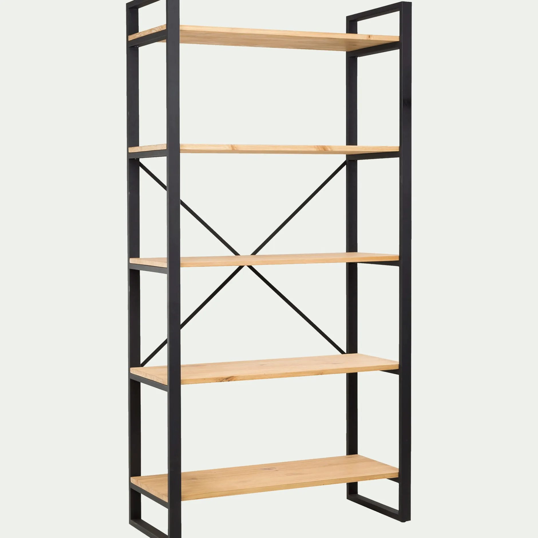 Bibliothèque Et Étagère*alinea Étagère 5 tablettes en métal noir et pin massif - h180cm Bois clair