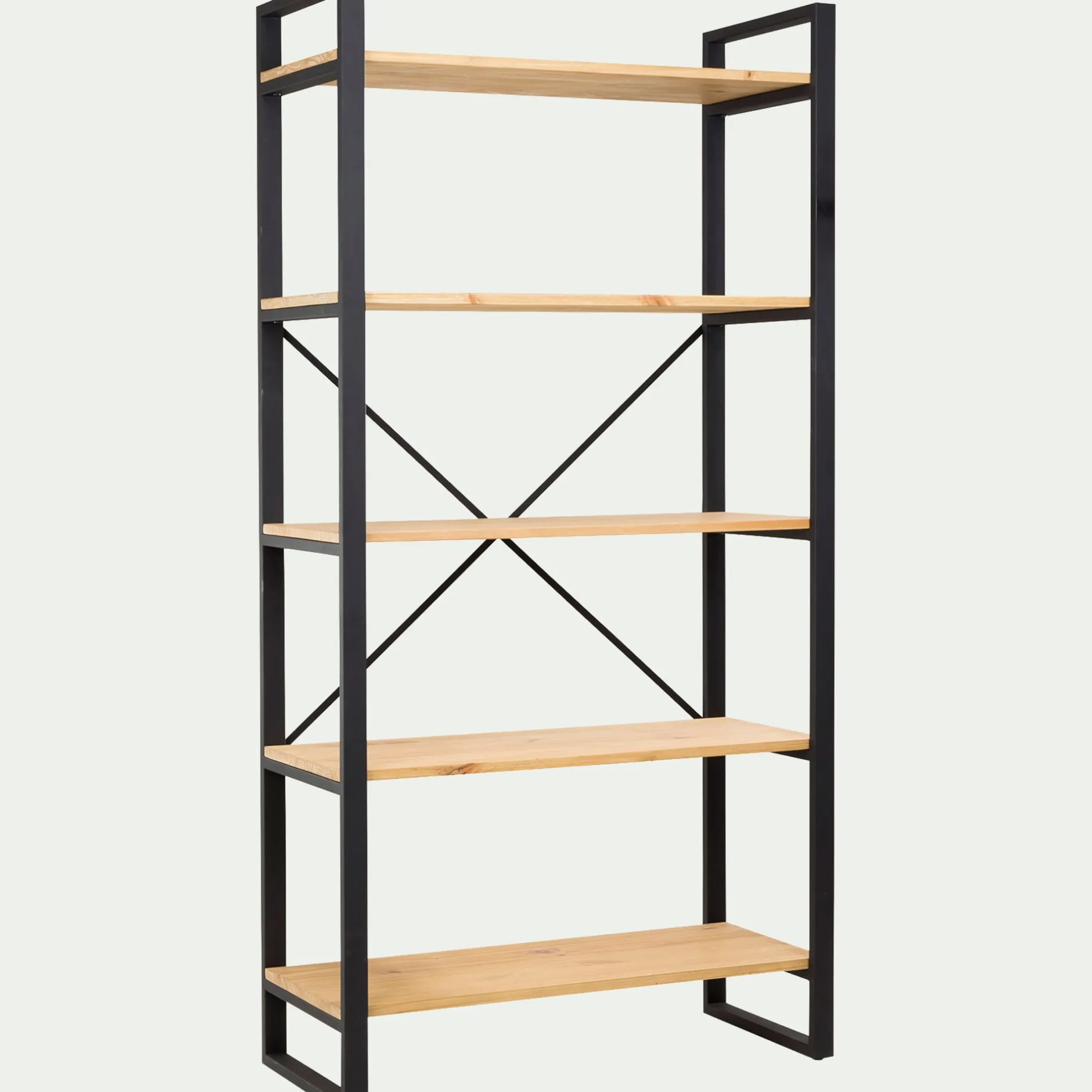 Bibliothèque Et Étagère*alinea Étagère 5 tablettes en métal noir et pin massif - h180cm Bois clair