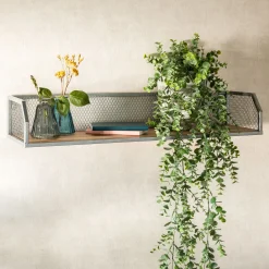 Étagère Murale*alinea Étagère murale grillagée en bois et métal L67cm Argenté