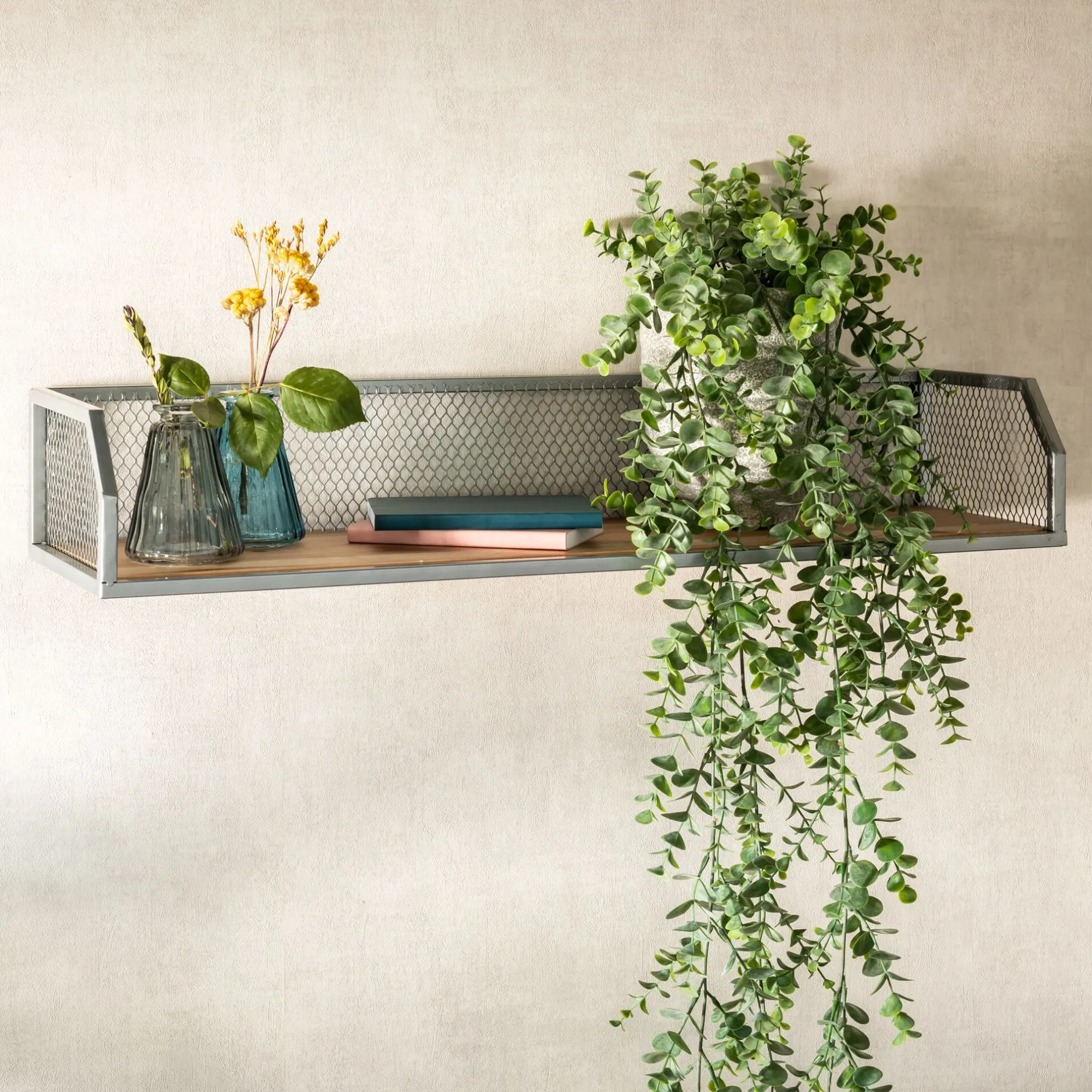 Étagère Murale*alinea Étagère murale grillagée en bois et métal L67cm Argenté