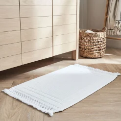Tapis De Bain*alinea Tapis de bain en coton finition crochet et frangées 50x80cm - Blanc