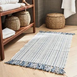 Tapis De Bain*alinea Tapis de bain frangé en coton 50x80cm - Bleu