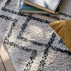 Tapis De Salon|Tapis Berbère*alinea Tapis en coton à motif inspiration berbère - écru et noir 140x200cm Blanc