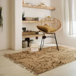 Tapis En Jute|Tapis De Salon*alinea Tapis en jute à motif végétal finition franges 120x170cm - Naturel