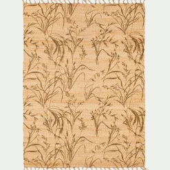 Tapis En Jute|Tapis De Salon*alinea Tapis en jute à motif végétal finition franges 120x170cm - Naturel