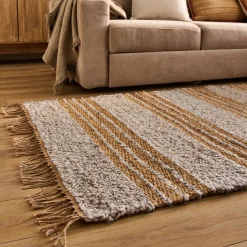 Tapis En Jute|Tapis De Salon*alinea Tapis en jute rayé finition franges 160x230cm - Gris