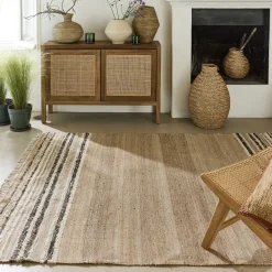 Tapis En Laine|Tapis En Jute*alinea Tapis en laine et jute à motifs rayés finition franges 160x230cm - Naturel