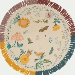 Matelas Enfant|Tapis Chambre Enfant*alinea Tapis enfant en coton tissé plat imprimé motifs fleurs d120cm - multicolore Rose