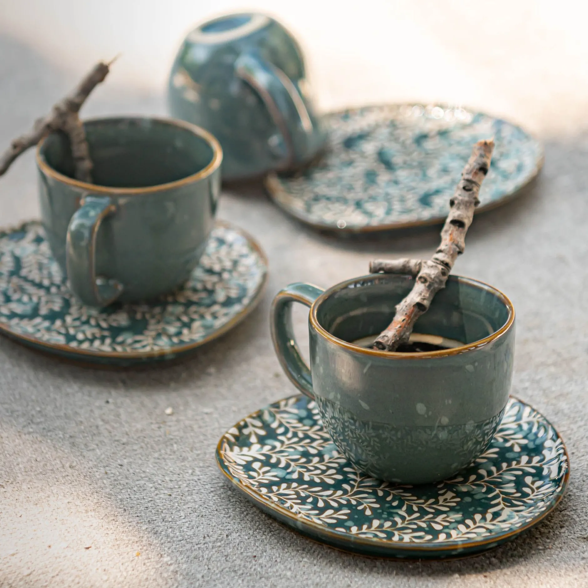 Vaisselle Petit Déjeuner|Tasse Et Mug*alinea Tasse 9cl et sous-tasse en grès - autan Bleu