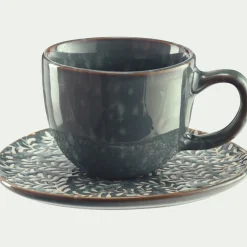 Vaisselle Petit Déjeuner|Tasse Et Mug*alinea Tasse 9cl et sous-tasse en grès - autan Bleu