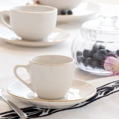 Vaisselle Petit Déjeuner|Tasse Et Mug*alinea Tasse et sous-tasse en porcelaine avec liseré doré D8cm - Blanc