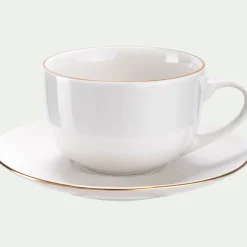 Vaisselle Petit Déjeuner|Tasse Et Mug*alinea Tasse et sous-tasse en porcelaine avec liseré doré D23cm - Blanc