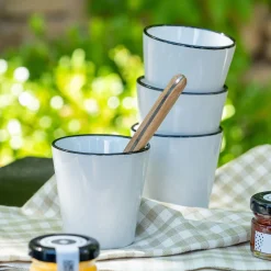 Vaisselle Petit Déjeuner|Tasse Et Mug*alinea Tasse expresso en grès avec liseré noir 10cl - Blanc