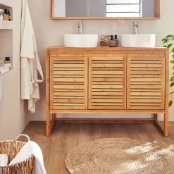 Rangement De Salle De Bain*alinea Top double pour meuble sous-vasque 120cm Bois clair