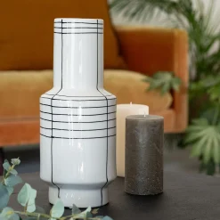 Vase*alinea Vase contemporain en céramique à rayures H35cm - Blanc