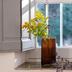 Vase*alinea Vase contemporain en verre strié H26cm - Marron