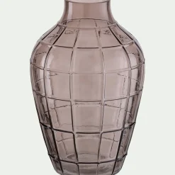 Vase*alinea Vase quadrillé en verre teinté H30cm - Gris