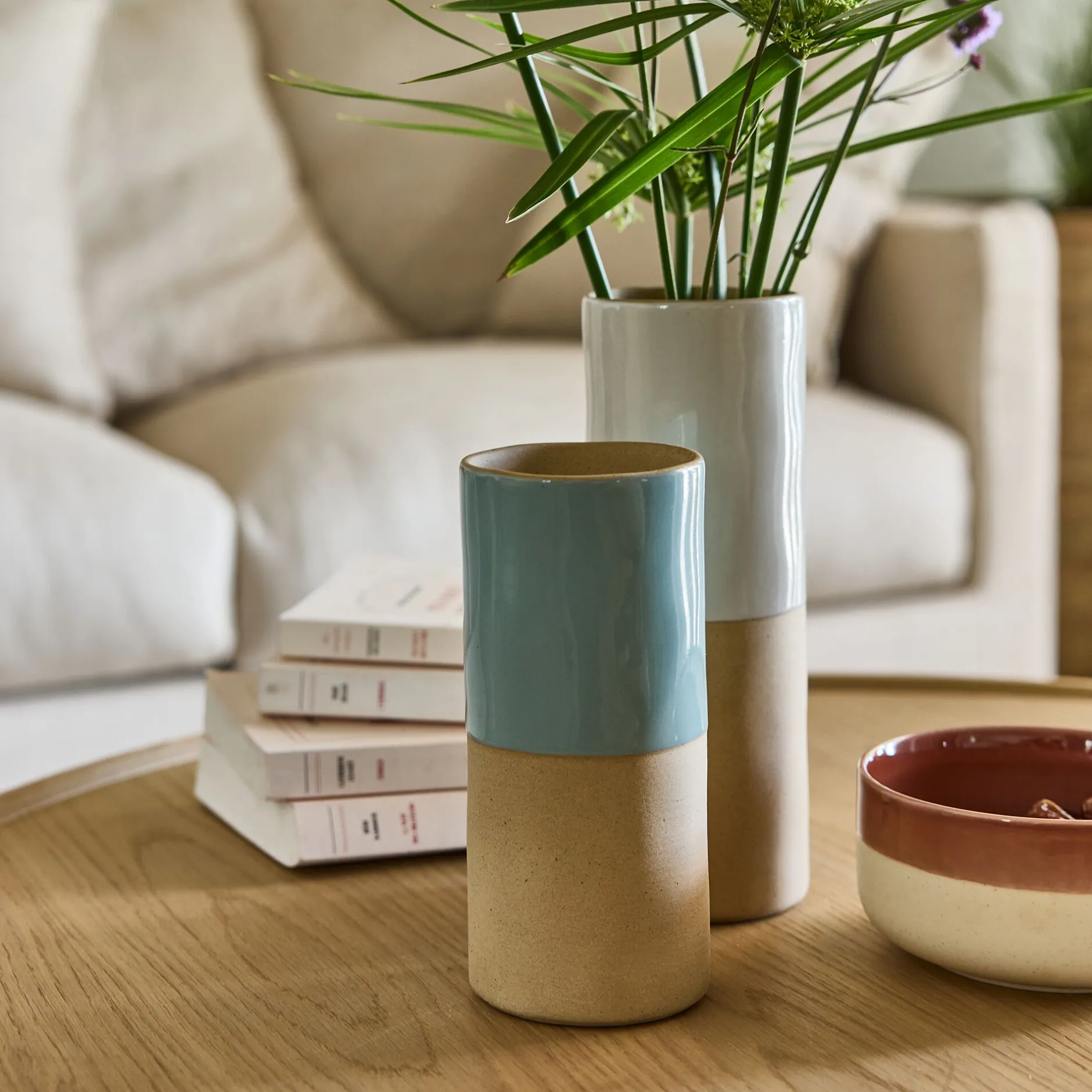 Vase*alinea Vase tube bicolore en grès H20cm - Bleu