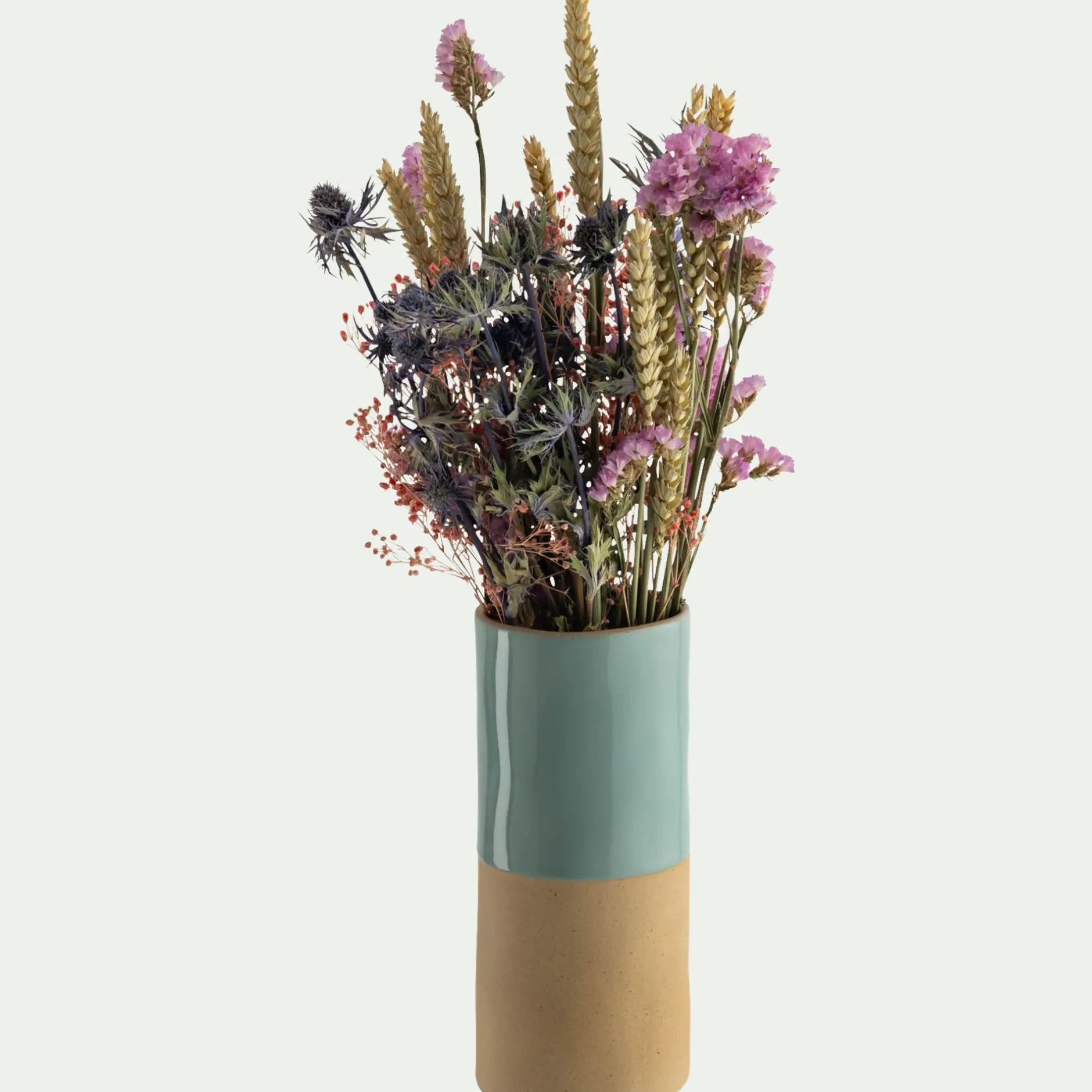 Vase*alinea Vase tube bicolore en grès H20cm - Bleu