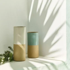 Vase*alinea Vase tube bicolore en grès H20cm - Bleu