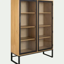 Buffet*alinea Vitrine en pin massif et métal L120xl45xH175cm - Bois clair